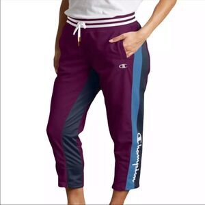 Champion Womens XS Sweatpants Crop Colorblock‎ Stripe Lounge Logo Jogger